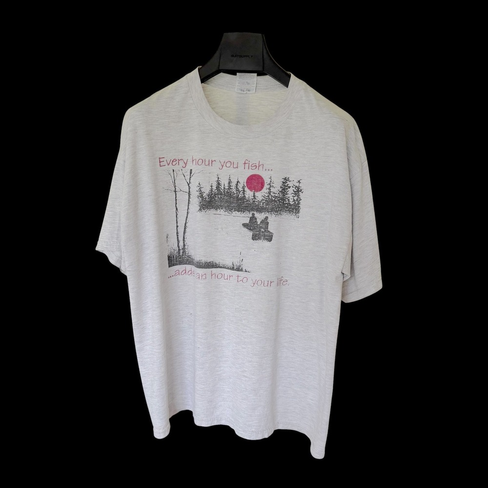 90's Heavyweight Blend Fishing Love T-Shirt Gray XL Fishing Quote